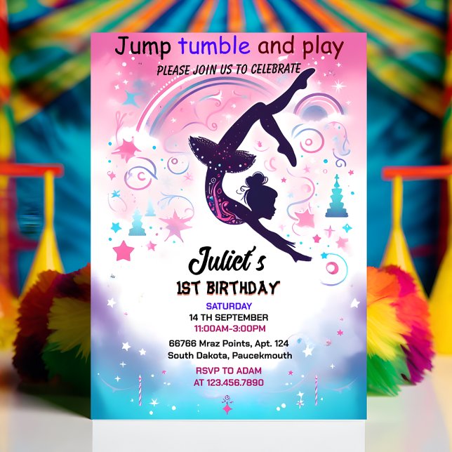 new modern cute pink girl gymnastics 10th birthday invitation (Creator Uploaded)