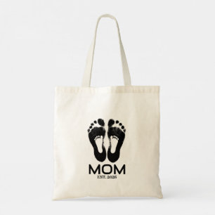 New Mom Baby Footprints Established Date Tote Bag