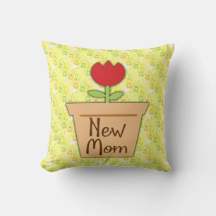 New Mom, Cute Red Tulip Flower Throw Pillow