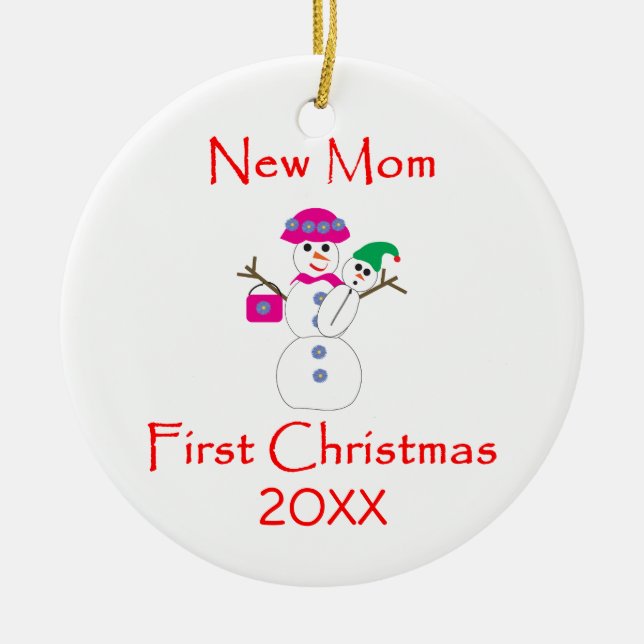 New Mom First Christmas Ceramic Ornament (Front)