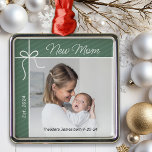 New Mom First Christmas Photo Metal Ornament<br><div class="desc">Celebrate your first year as a mother with this special keepsake ornament. Personalize this charming green Christmas tree ornament with a photo of you and your baby,  and your baby's name and birth date.</div>
