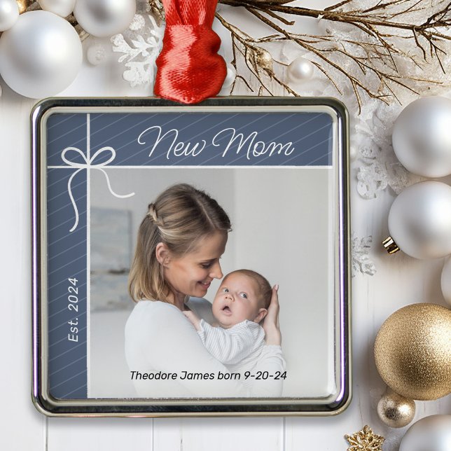 New Mom First Christmas Photo Metal Ornament (Creator Uploaded)