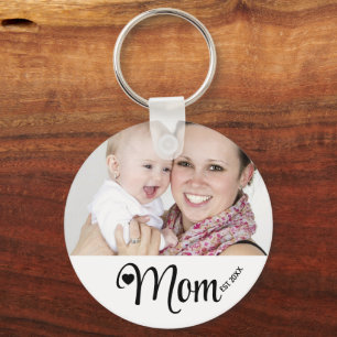 New Mom Gift Script Photo Mom Established  Keychain