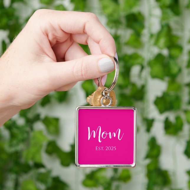 New Mom Hot Pink Cute Mother's Day  Keychain (Hand)