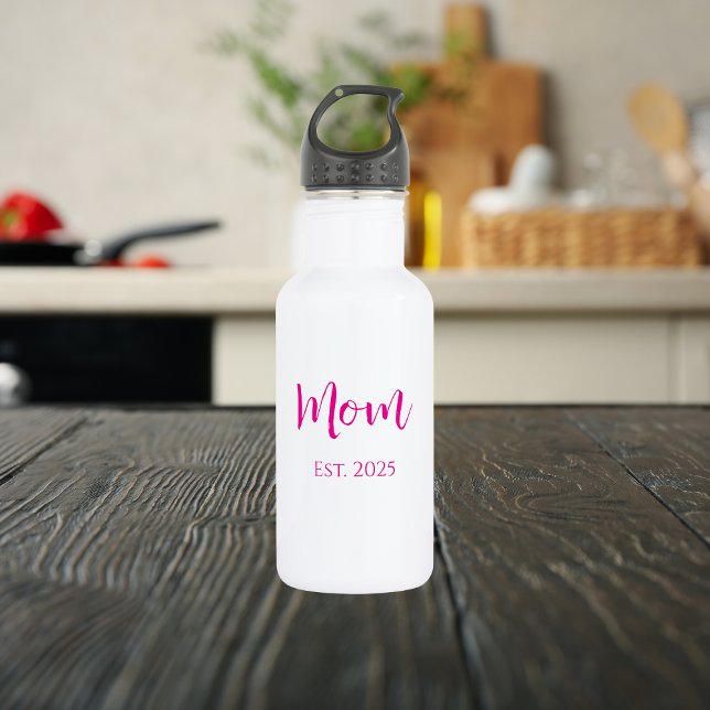 New Mom Hot Pink Elegant Script Mother's Day  532 Ml Water Bottle (Creator Uploaded)