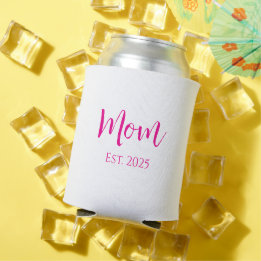 New Mom Hot Pink Elegant Script Mother's Day Can Cooler