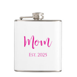 New Mom Hot Pink Elegant Script Mother's Day Hip Flask