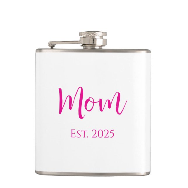 New Mom Hot Pink Elegant Script Mother's Day  Hip Flask (Front)