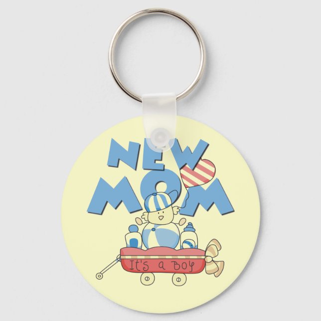New Mom It's a Boy Tshirts and Gifts Keychain (Front)