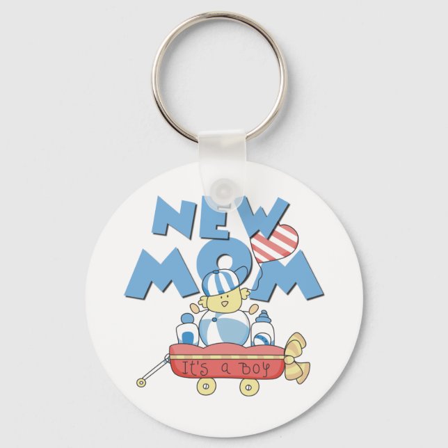 New Mom It's a Boy Tshirts and Gifts Keychain (Front)