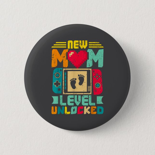 New Mom Level Unlocked Gamer Valentine's  2 Inch Round Button (Front)