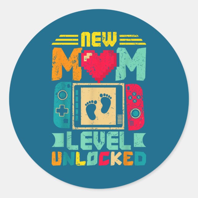 New Mom Level Unlocked Gamer Valentine's  Classic Round Sticker (Front)