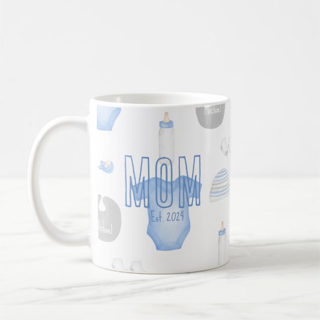 New Mom Year Established with Baby's Name Coffee Mug (Left)
