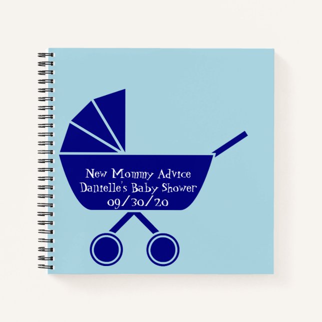 New Mommy Advice Blue Boy Baby Shower Notebook (Front)