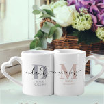New Mommy and Daddy Monogram Pink and Grey Coffee Mug Set<br><div class="desc">Family monogram mug set for new mommy and daddy (or established parents) which you can personalize with the date they became mom and dad. This design has elegant handwritten script, modern typography and a colour palette of silver grey, subtle pink, black and white. One mug has a monogram initial D...</div>