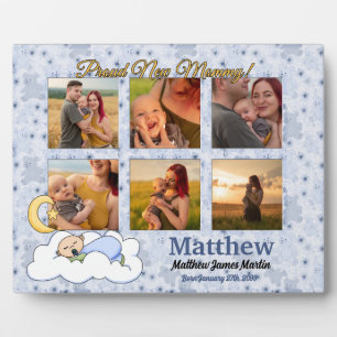 New Mommy Baby Photo Collage in Blue Plaque