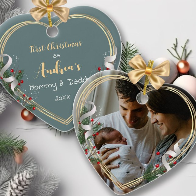 New Mommy Daddy Family Milestone Custom Photo   Ceramic Ornament (Creator Uploaded)