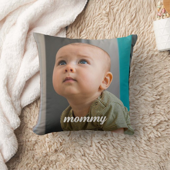 new moms Photo Personalized Minimal  Throw Pillow (Blanket)