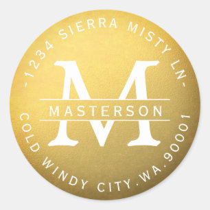 New Monogram Gold Circular Return Address Classic Round Sticker