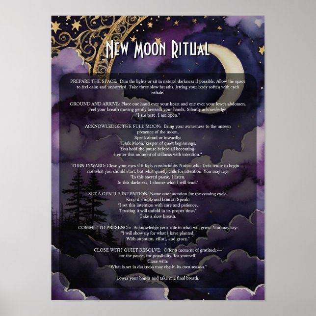 New Moon Ritual Pagan Prayer Book of shadows Poster (Front)
