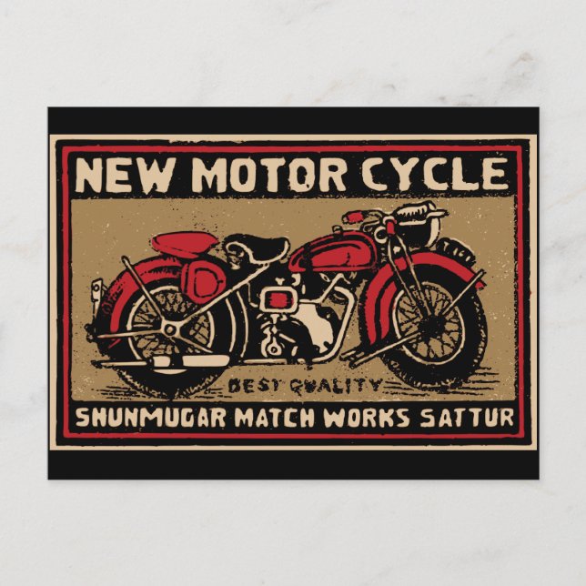 New Motorcycle Safety Match Label Postcard (Front)