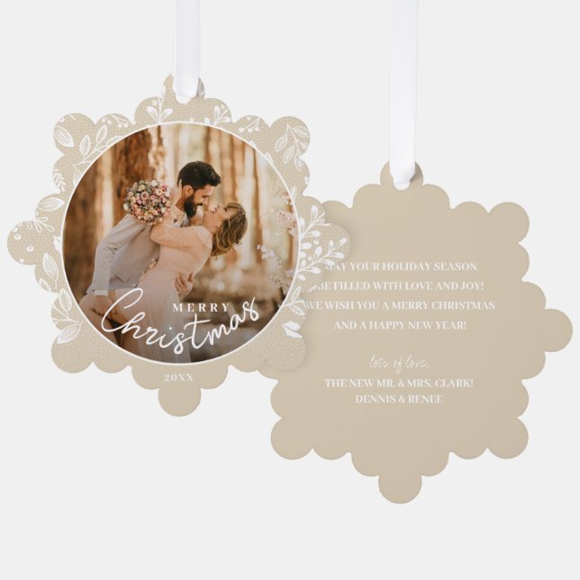 New Mr. and Mrs. Christmas Photo on Ivory Paper Ornament Card (Front/Back)