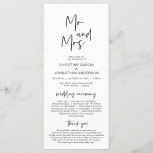 New Mr and Mrs, Modern Minimalist Wedding Program