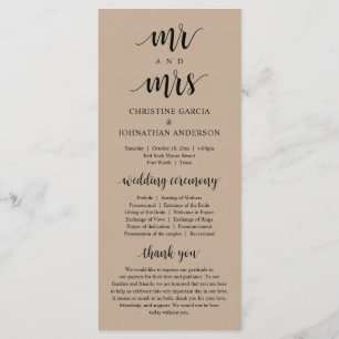 New Mr and Mrs, Modern Wedding Ceremony, Kraft Program