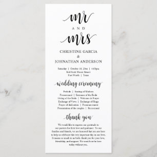 New Mr and Mrs, Modern Wedding Ceremony Program