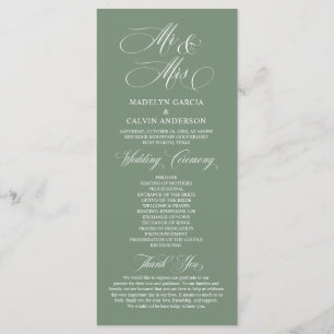 New Mr and Mrs, Sage Green, Wedding Ceremony Program