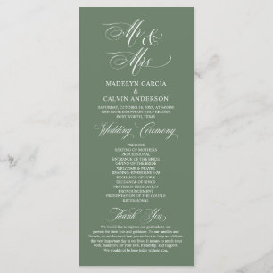 New Mr and Mrs, Sage Green, Wedding Ceremony Program
