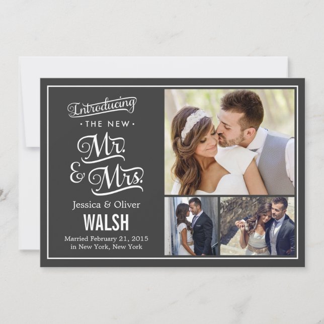 New Mr and Mrs Wedding Announcement - Charcoal (Front)