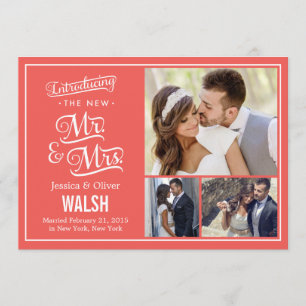 New Mr and Mrs Wedding Announcement - Coral