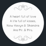 New Mr and Mrs Wedding Kisses Poem Classic Round Sticker<br><div class="desc">This charming Mr. and Mrs. round sticker features a darling poem personalized with the bride and groom's names. This would be a perfect sticker to accent a favour box holding Hershey Kisses.</div>