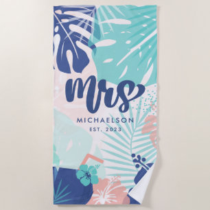 New Mrs.   Tropical Leaves Beach Towel