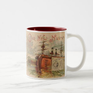 new navy-painkiller sign with whiskey & ship Two-Tone coffee mug