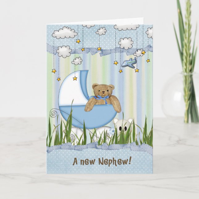 New Nephew-teddy bear in buggy Card (Front)