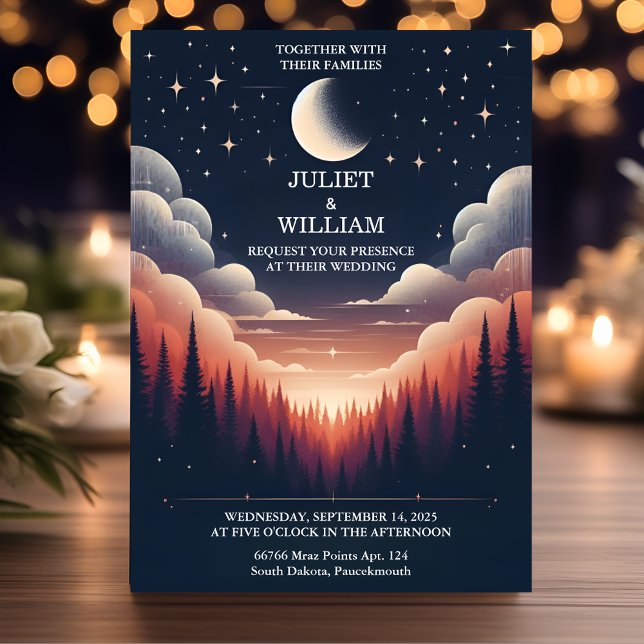 New Night Sunset Stars Moon Cloud Twilight Wedding Invitation (Creator Uploaded)