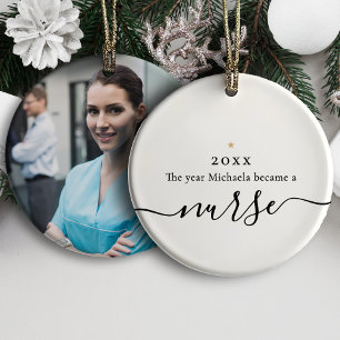 New Nurse Graduation Year Name & Photo Milestone Ceramic Ornament