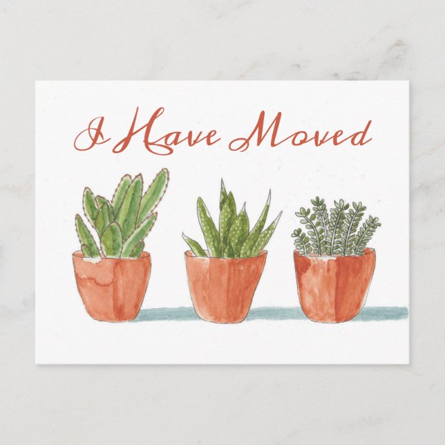 New of Address | I Have Moved|Cactus Watercolor Postcard (Front)