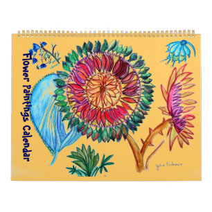 New Orange and purple Flower Paintings Calendar