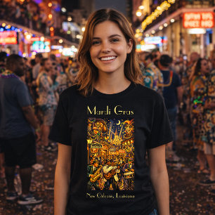 New Orleans At Mardi Gras Retro Art Deco Style T-Shirt
