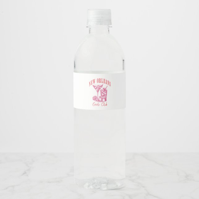 new orleans bachelorette pink french quarter water bottle label (Front)