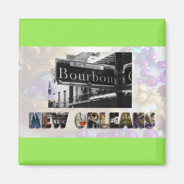New Orleans Bourbon Street Beads NOLA Magnet (Front)