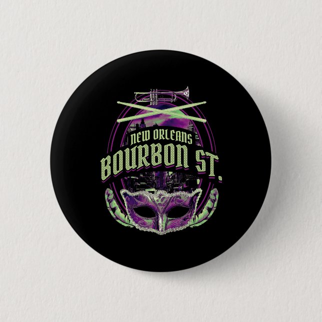 New Orleans Bourbon Street Mardi Gras French Quart 2 Inch Round Button (Front)