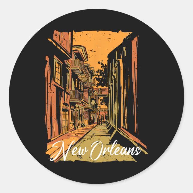 New Orleans Bourbon Street Souvenir French Quarter Classic Round Sticker (Front)