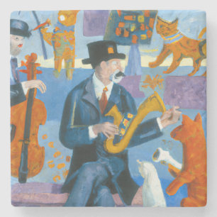 New Orleans Cajun Jazz Cat Trio Wood Wall Art Stone Coaster