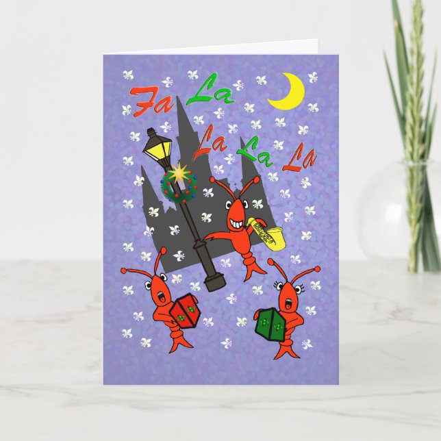New Orleans Caroling Crawfish Christmas Holiday Card (Front)