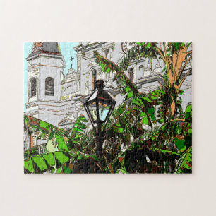 New Orleans Cathedral and Banana Trees Jigsaw Puzzle