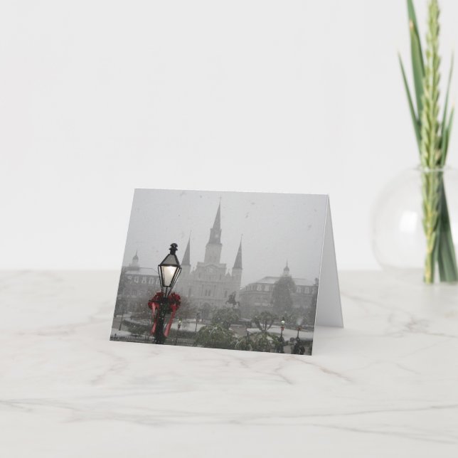 New Orleans Cathedral in snow 2008 Holiday Card (Front)